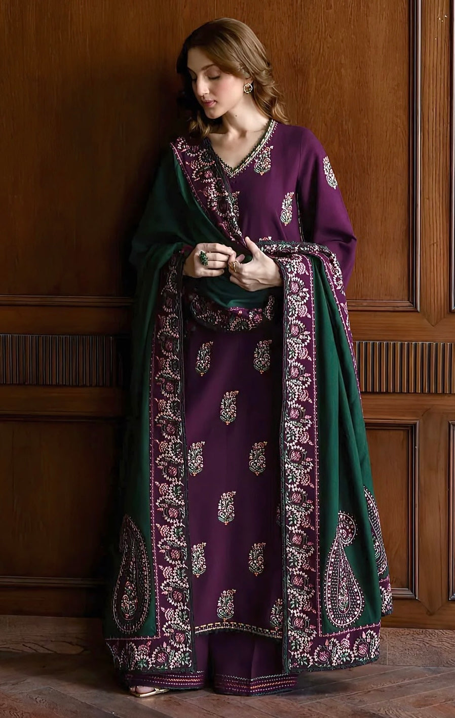 BAREEZE | DHANAK 3 PC FULL HEAVY EMB SUIT WITH HEAVY EMB SHAWL FOR WINTER 2027