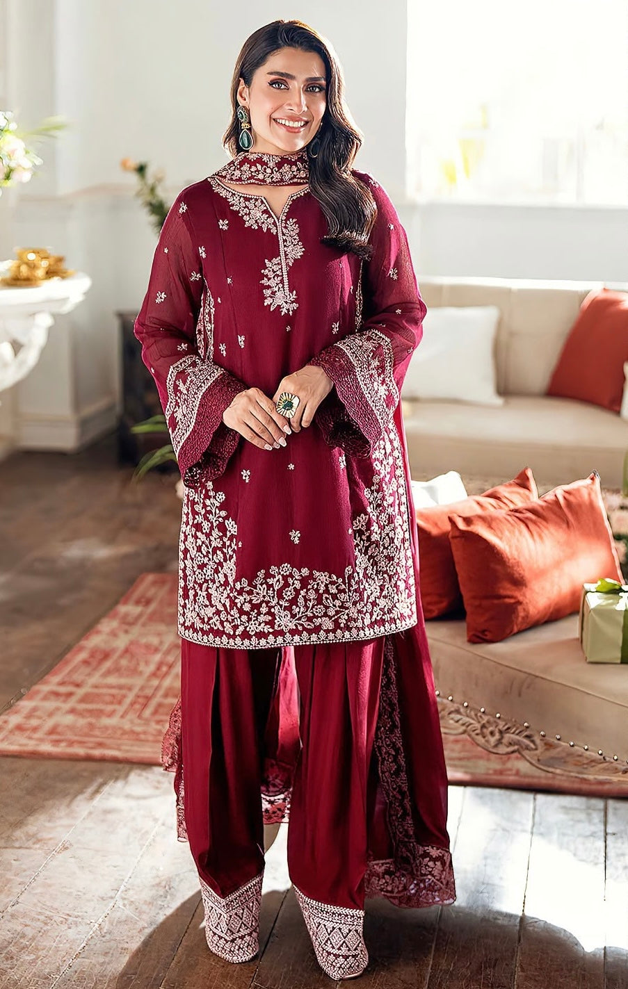 BAREEZE | DHANAK 3 PC FULL HEAVY EMB SUIT WITH HEAVY EMB SHAWL FOR WINTER 2027