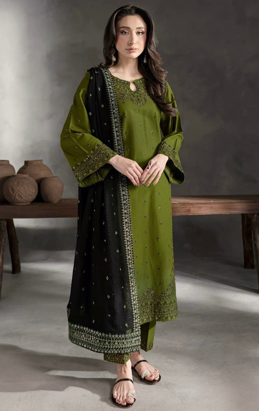 BAREEZE | DHANAK 3 PC FULL HEAVY EMB SUIT WITH HEAVY EMB SHAWL FOR WINTER 2027