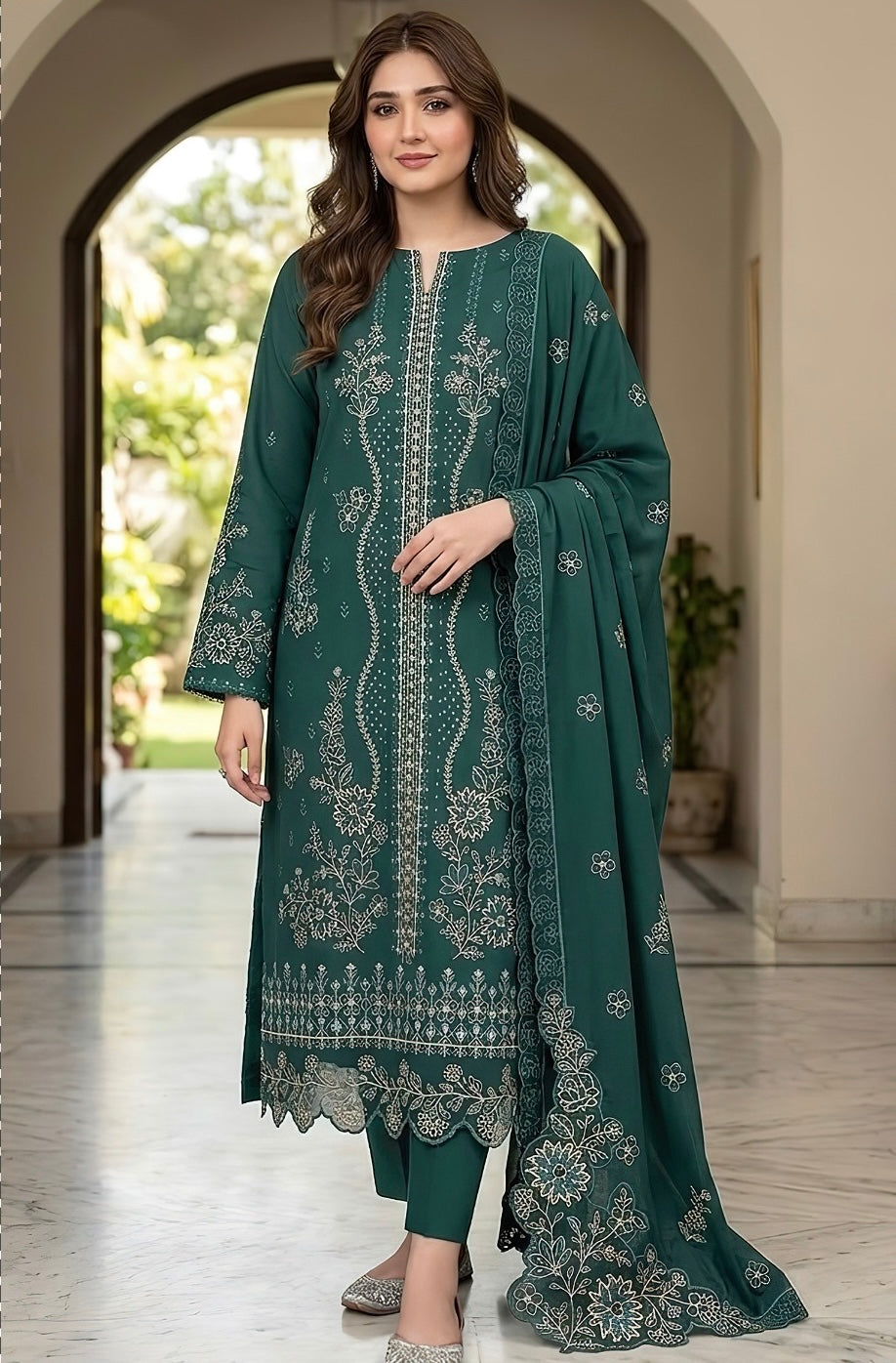 BAREEZE | DHANAK 3 PC FULL HEAVY EMB SUIT WITH HEAVY EMB SHAWL FOR WINTER 2027