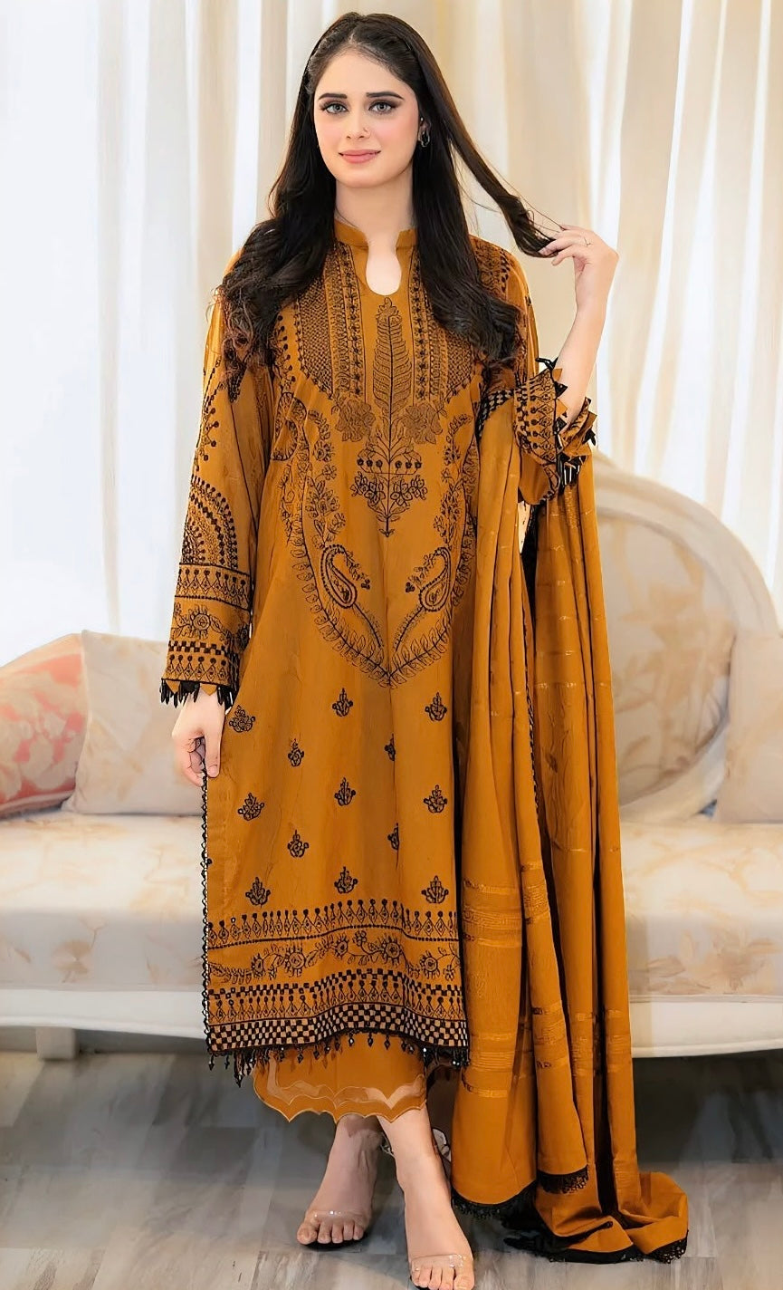 BAREEZE | DHANAK 3 PC FULL HEAVY EMB SUIT WITH HEAVY EMB SHAWL FOR WINTER 2027