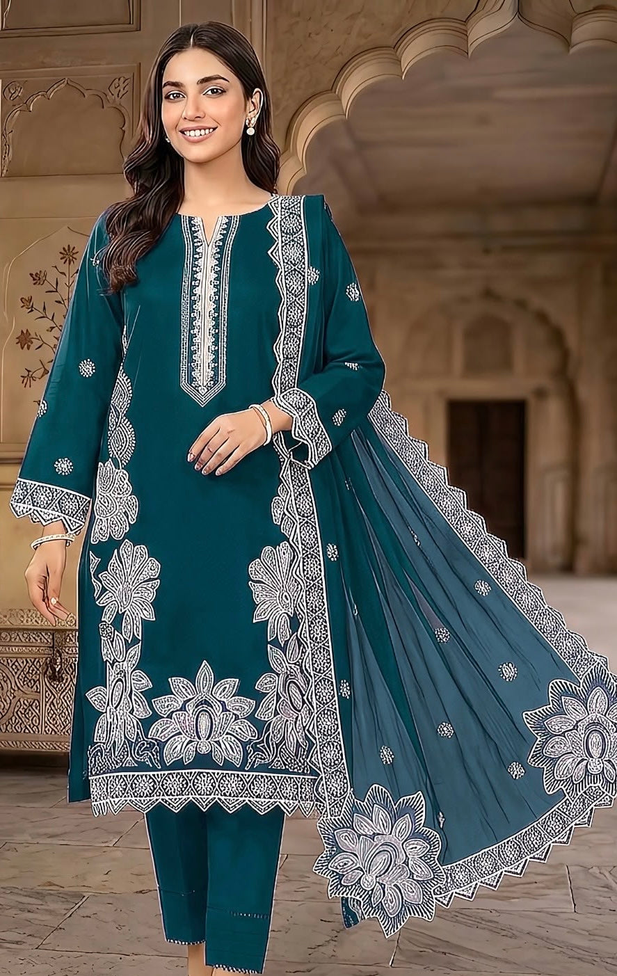 BAREEZE | DHANAK 3 PC FULL HEAVY EMB SUIT WITH HEAVY EMB SHAWL FOR WINTER 2027