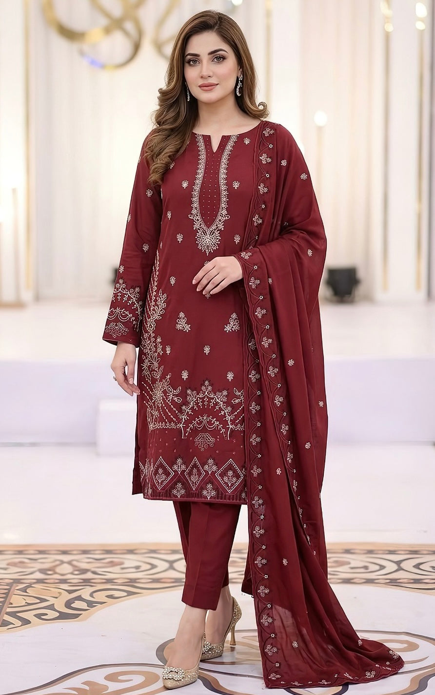 BAREEZE | DHANAK 3 PC FULL HEAVY EMB SUIT WITH HEAVY EMB SHAWL FOR WINTER 2027
