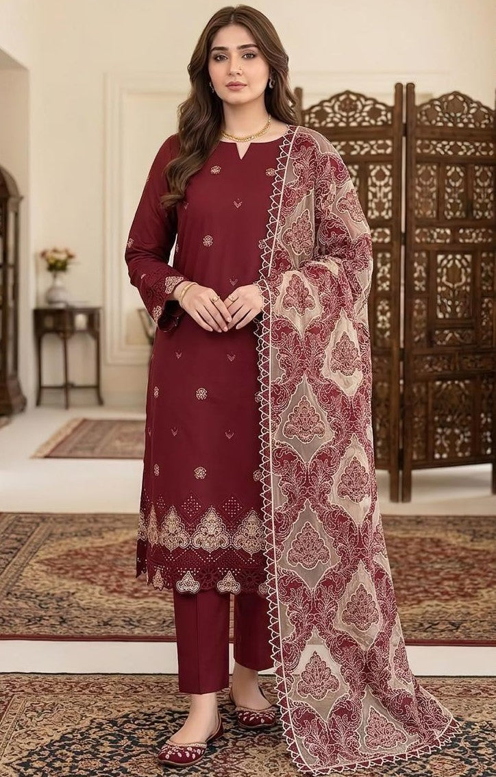 BAREEZE | DHANAK 3 PC FULL HEAVY EMB SUIT WITH HEAVY EMB SHAWL FOR WINTER 2027